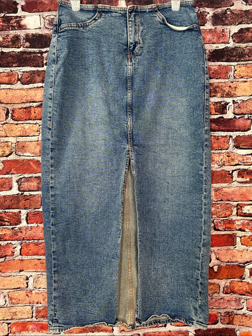 Divided Blue Denim Pencil Skirt with Front Slit Size 6